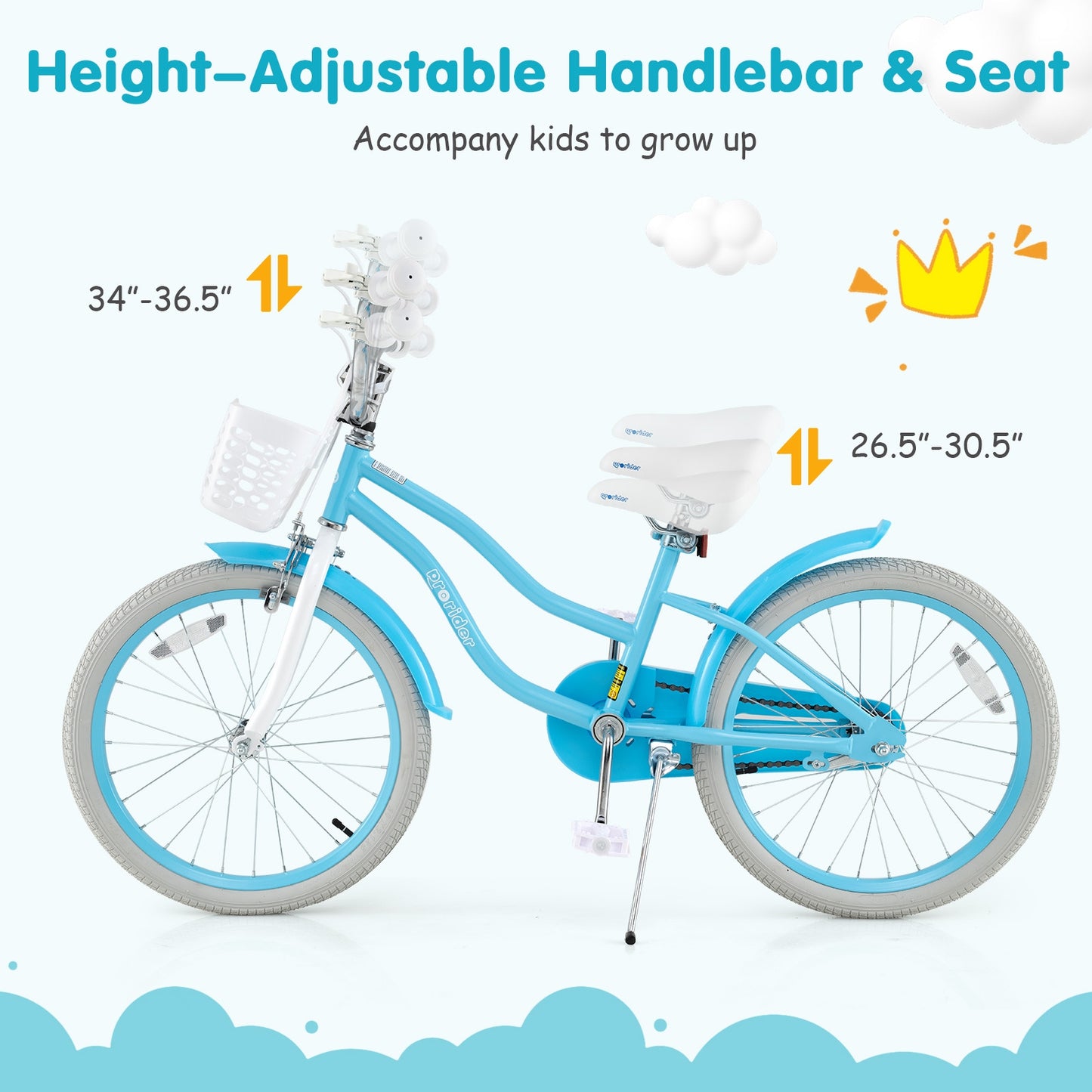 20 Inch Kids Bike with Dual Brakes and Adjustable Seat Kids Crystal