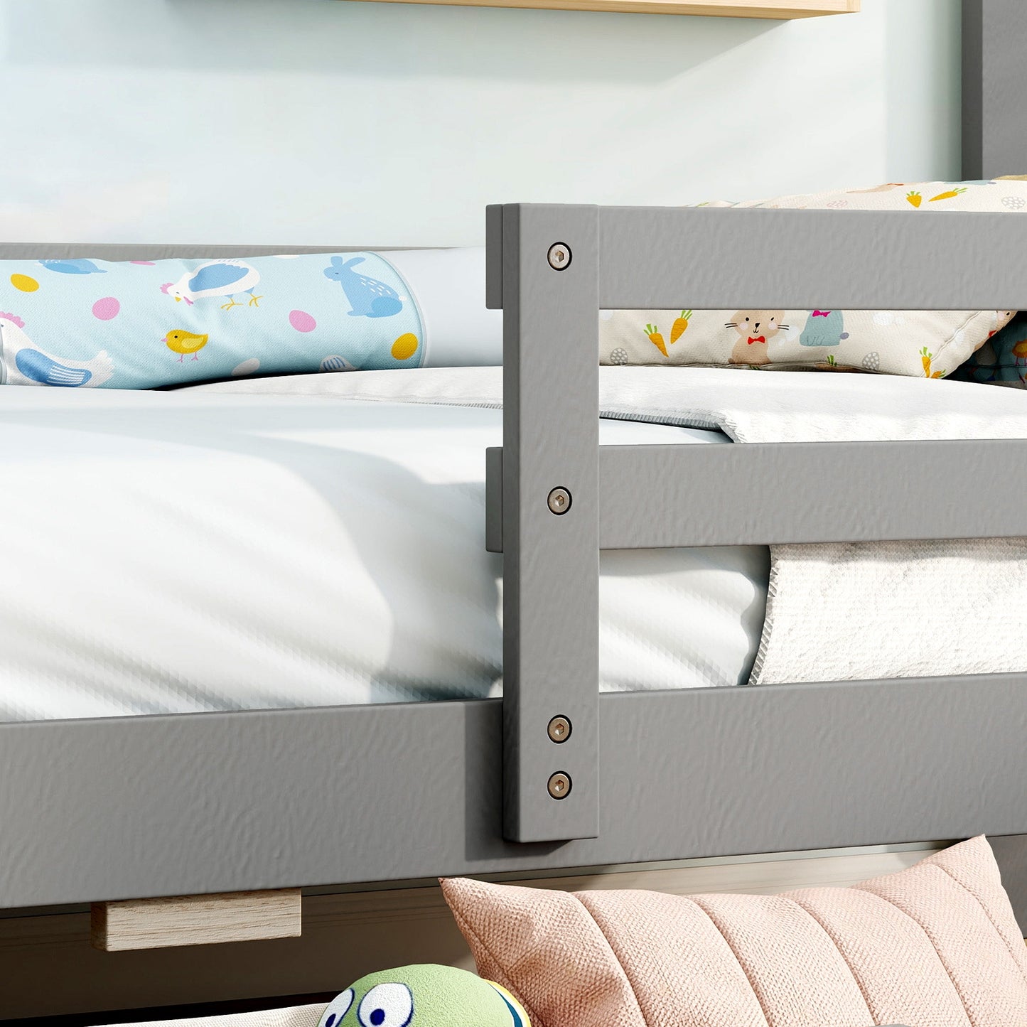 Kids Twin Size Bed with 2 Drawers Solid Wood Bed with Blackboard-Gray Kids Crystal