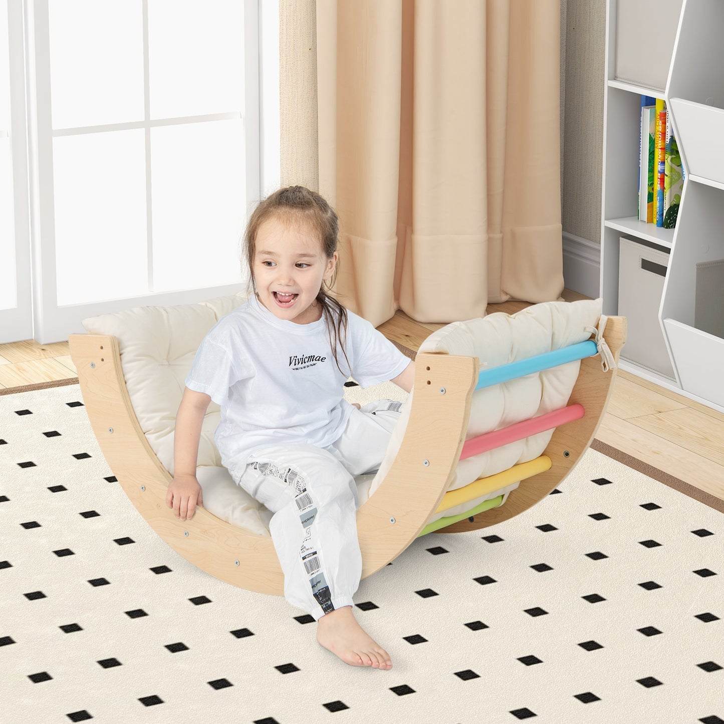 6 in 1 Kids Climbing Arch Playset wIth Removable Cushion and Stoppers-Multicolor Kids Crystal