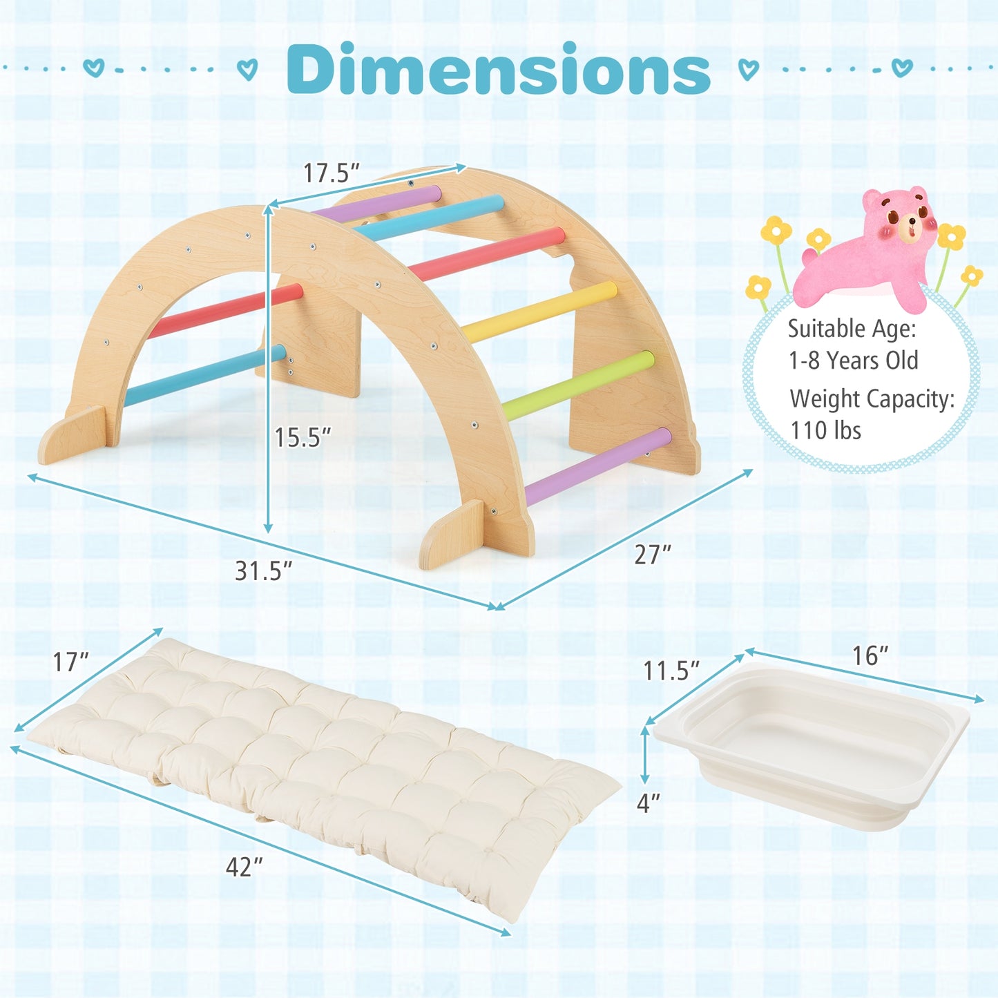 6 in 1 Kids Climbing Arch Playset wIth Removable Cushion and Stoppers-Multicolor Kids Crystal
