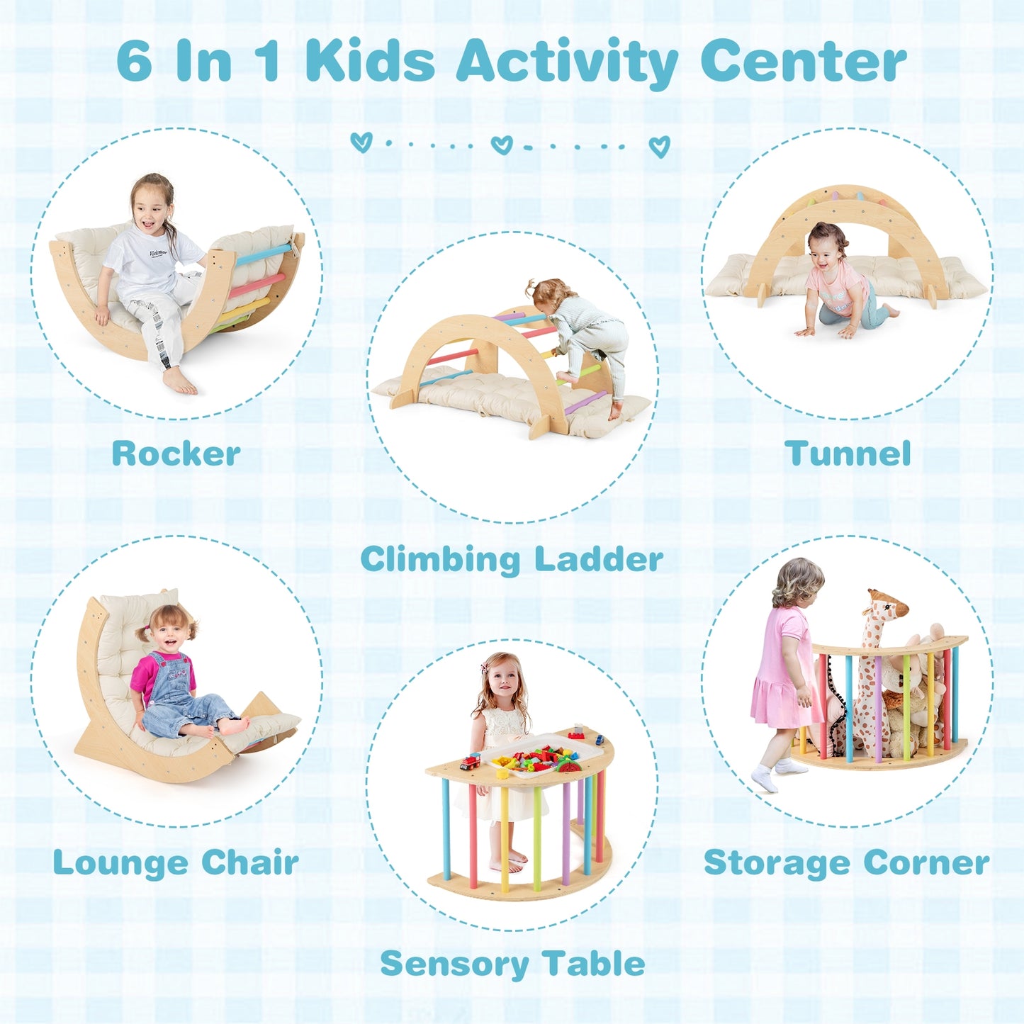 6 in 1 Kids Climbing Arch Playset wIth Removable Cushion and Stoppers-Multicolor Kids Crystal