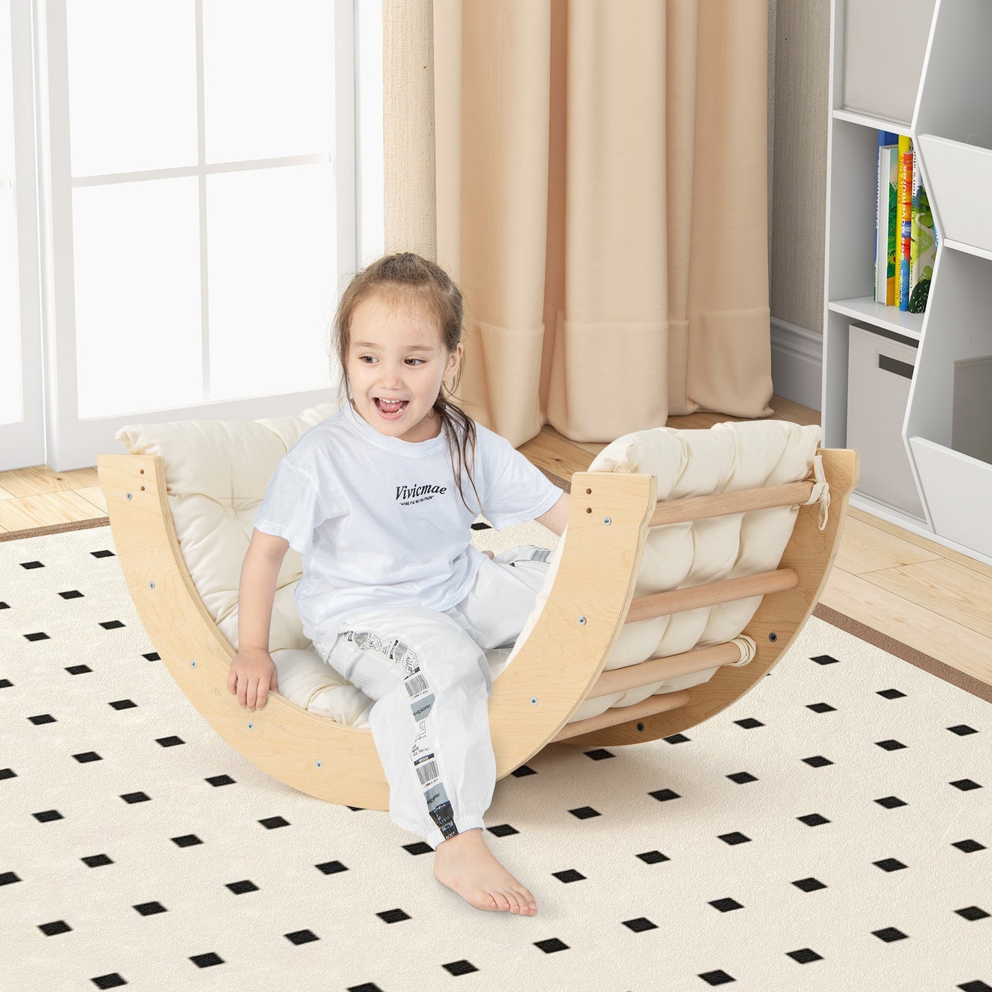 6 in 1 Kids Climbing Arch Playset wIth Removable Cushion and Stoppers-Natural Kids Crystal
