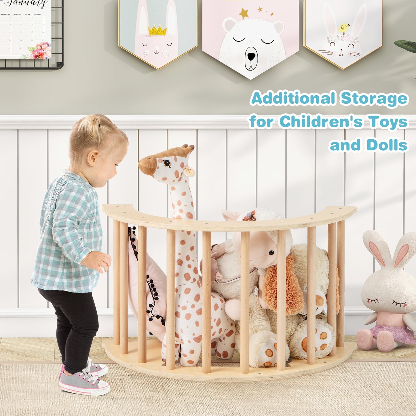 6 in 1 Kids Climbing Arch Playset wIth Removable Cushion and Stoppers-Natural Kids Crystal