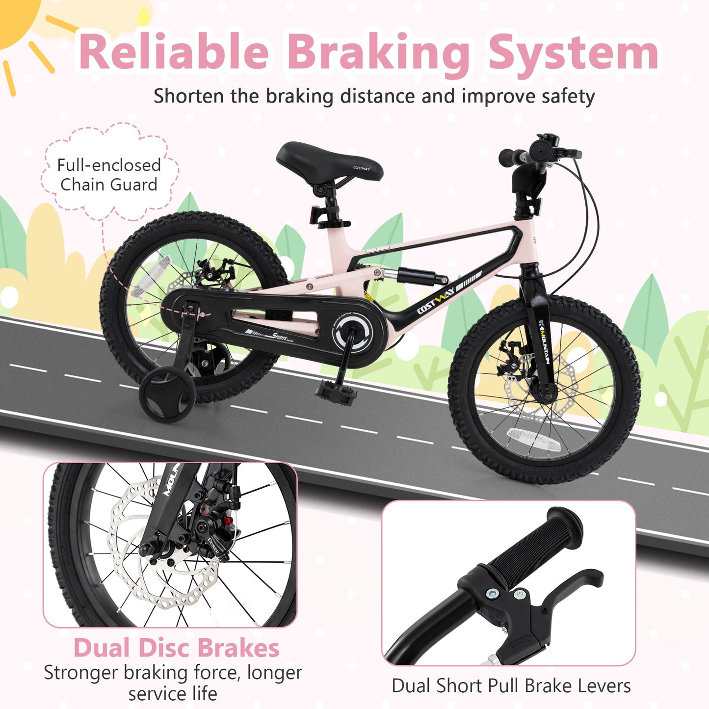 16 Inch Kids Bike Lightweight with Detachable Training Wheels for Aged 4 to 7-16 inches Kids Crystal