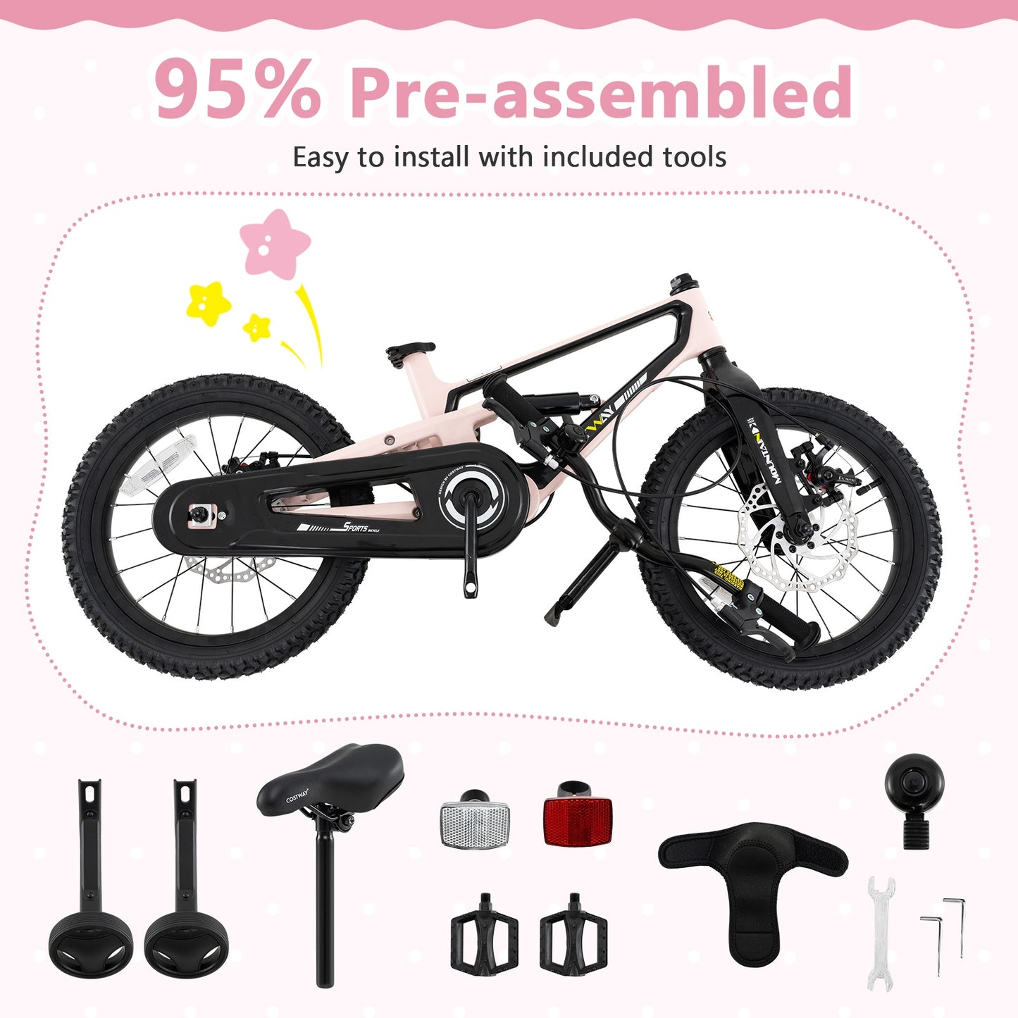 16 Inch Kids Bike Lightweight with Detachable Training Wheels for Aged 4 to 7-16 inches Kids Crystal