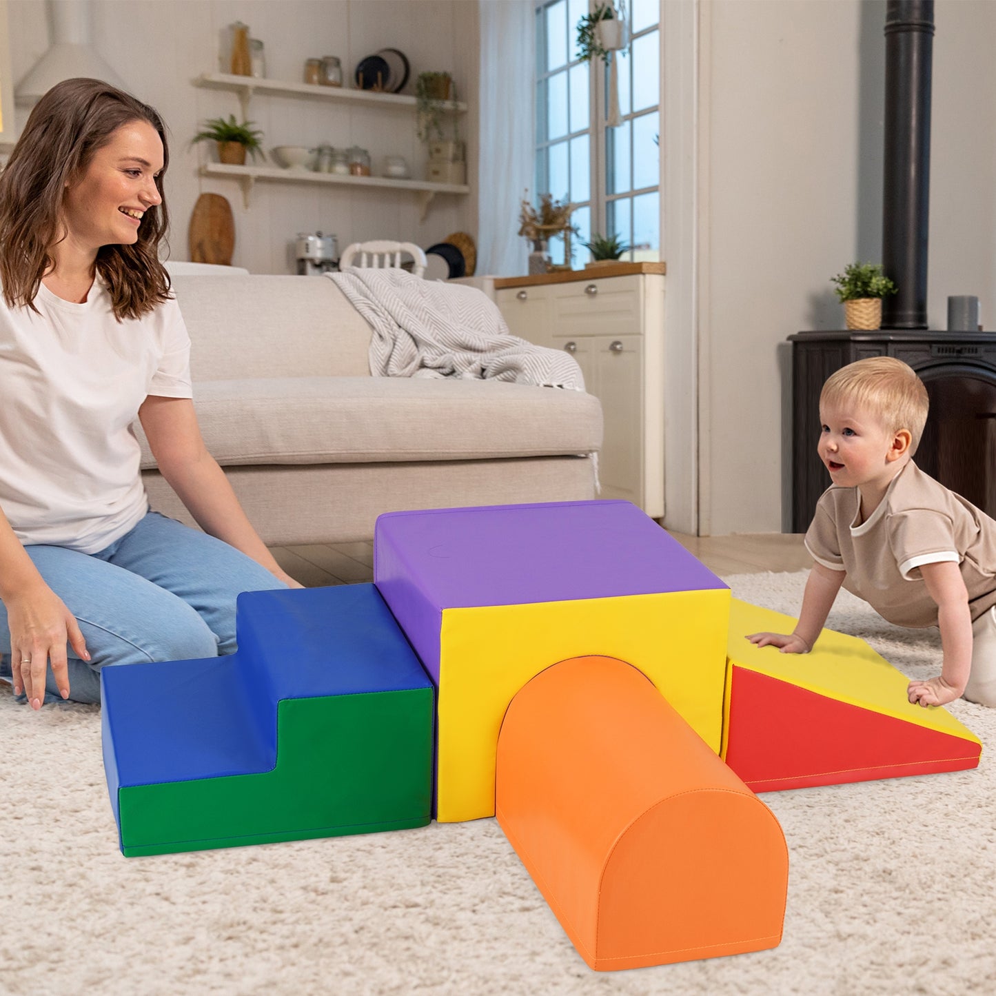 Climb and Crawl Foam Block Play Set for Infant Baby-Orange Kids Crystal