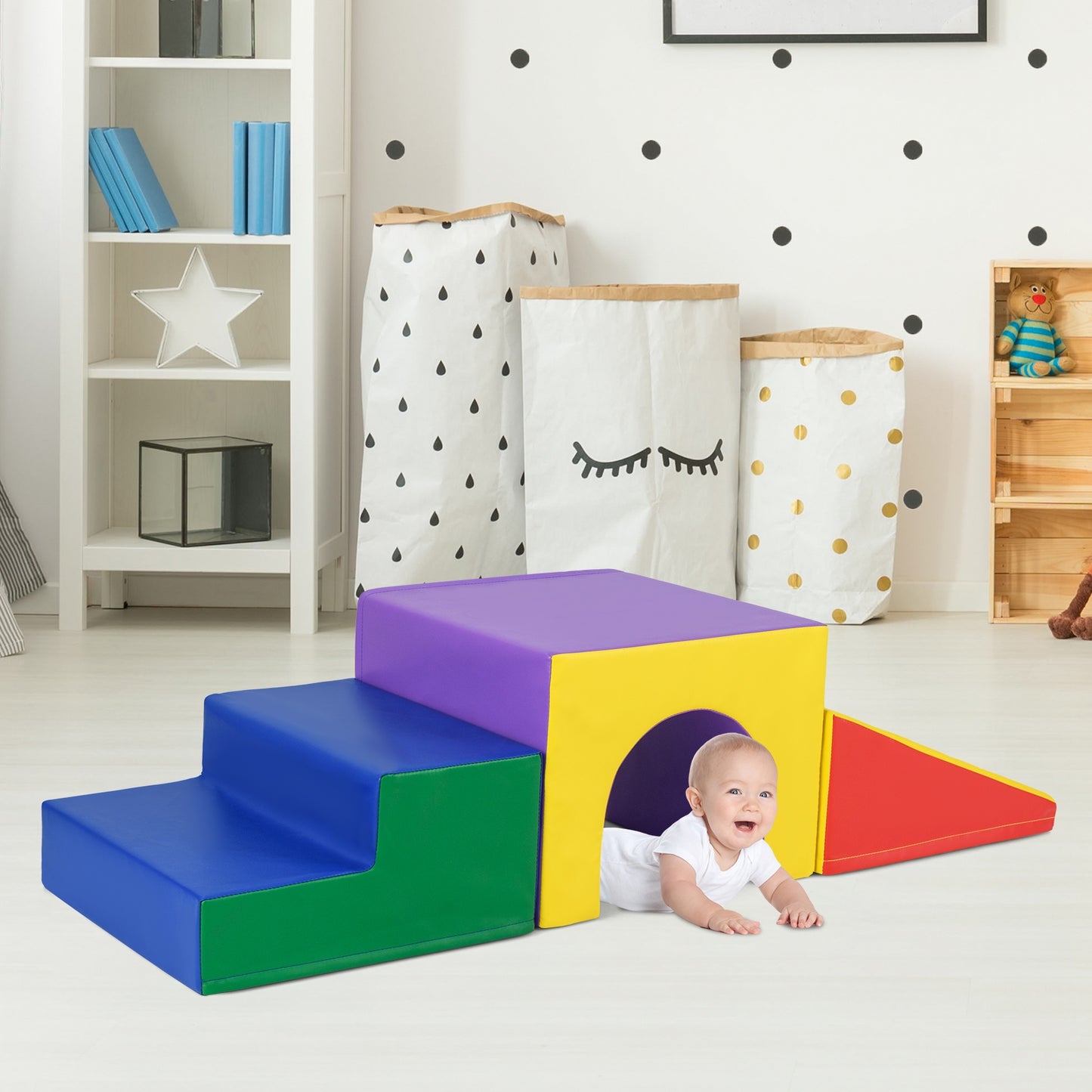 Climb and Crawl Foam Block Play Set for Infant Baby-Orange Kids Crystal