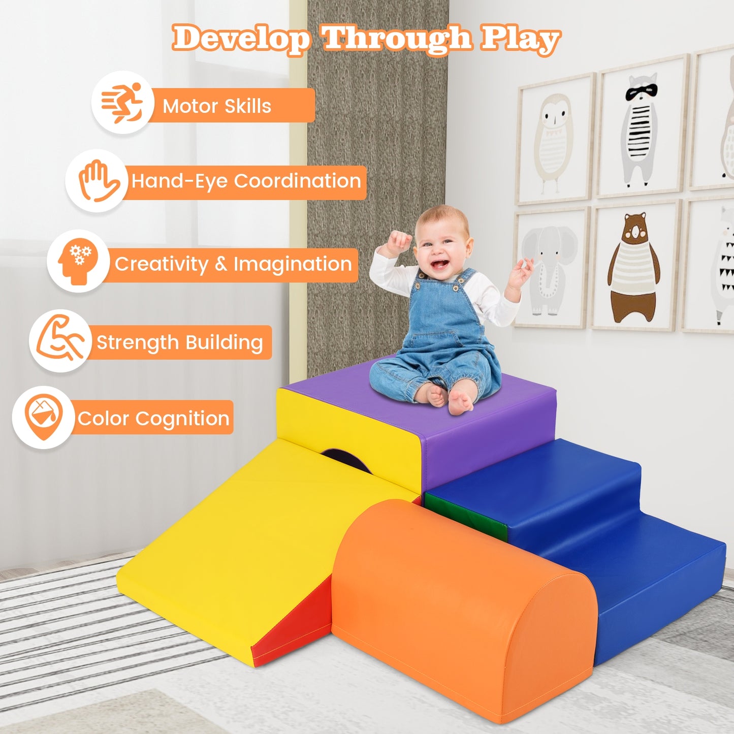 Climb and Crawl Foam Block Play Set for Infant Baby-Orange Kids Crystal