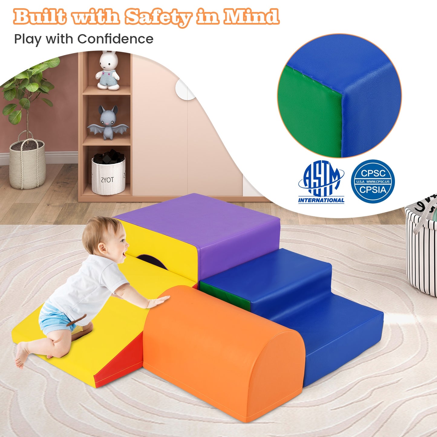 Climb and Crawl Foam Block Play Set for Infant Baby-Orange Kids Crystal