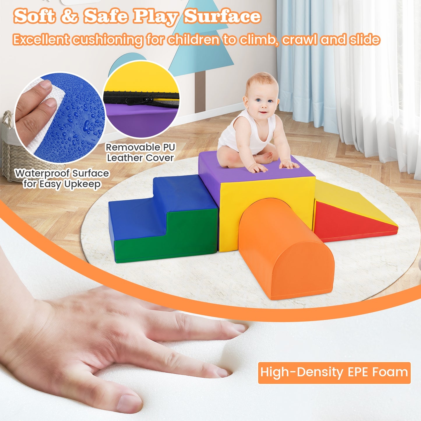 Climb and Crawl Foam Block Play Set for Infant Baby-Orange Kids Crystal