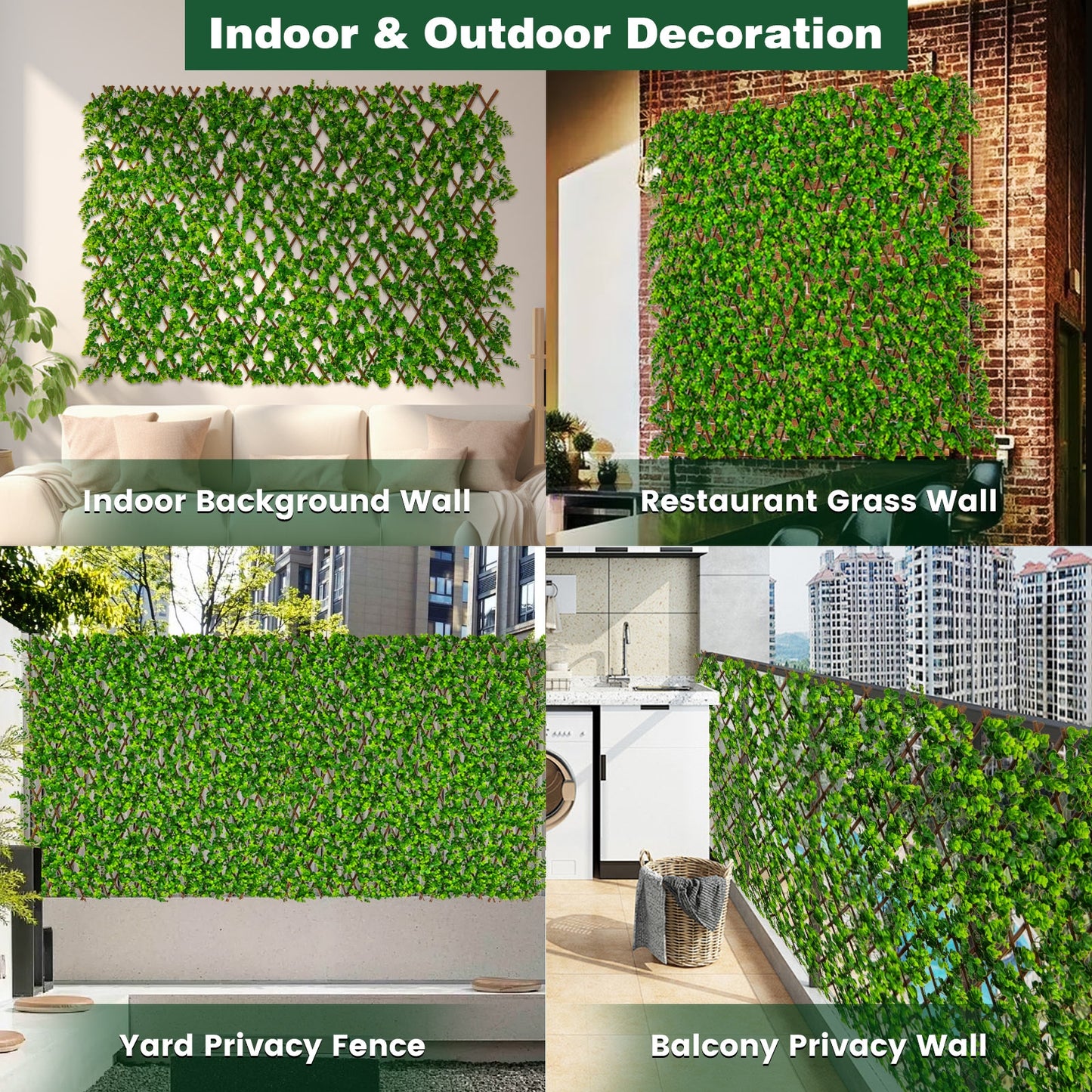 Expandable Fence Privacy Screen with Sun-Protective Artificial Hedge for Balcony Patio Kids Crystal