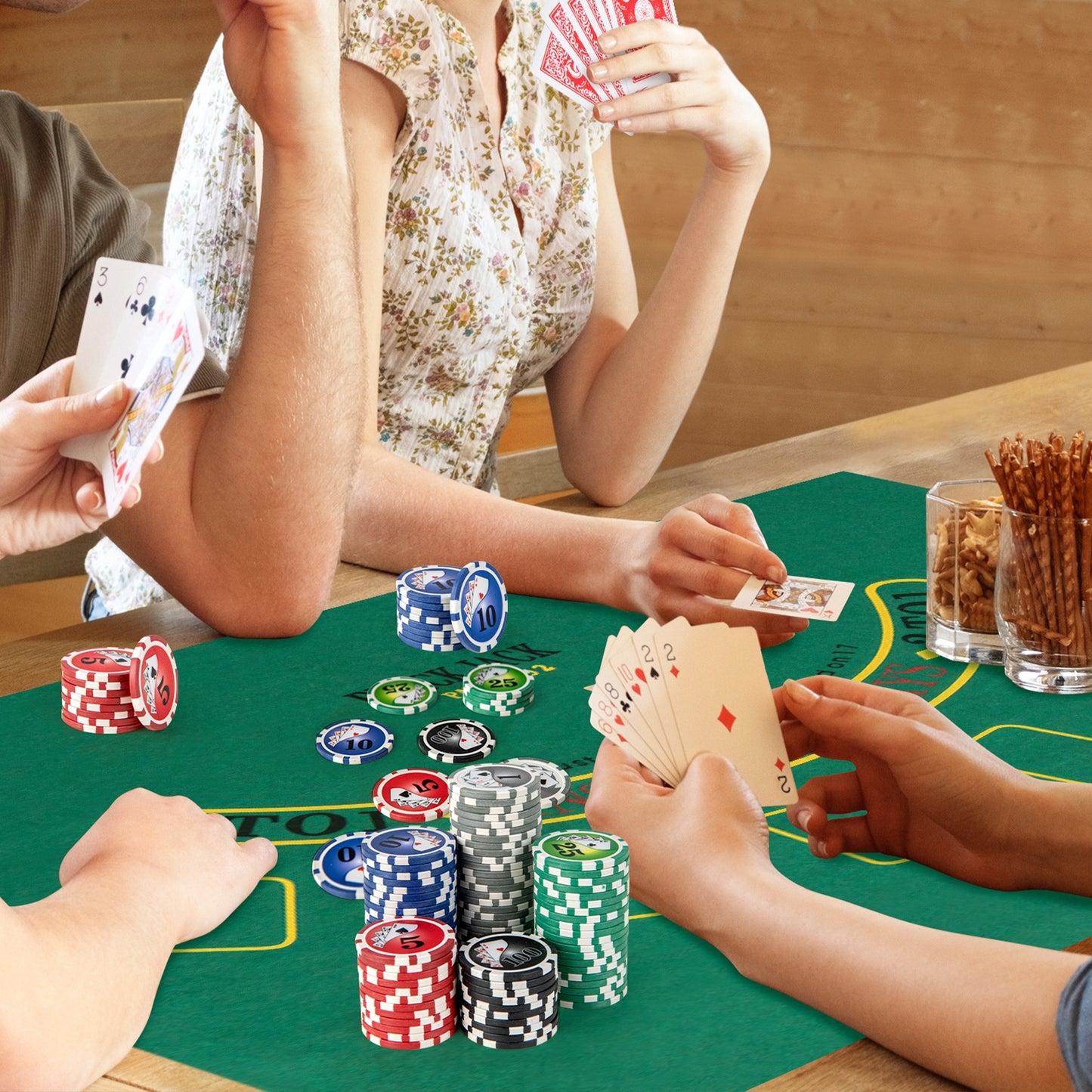 Texas Holdem Poker Chip Set with 300 Pieces Chips-Black Kids Crystal