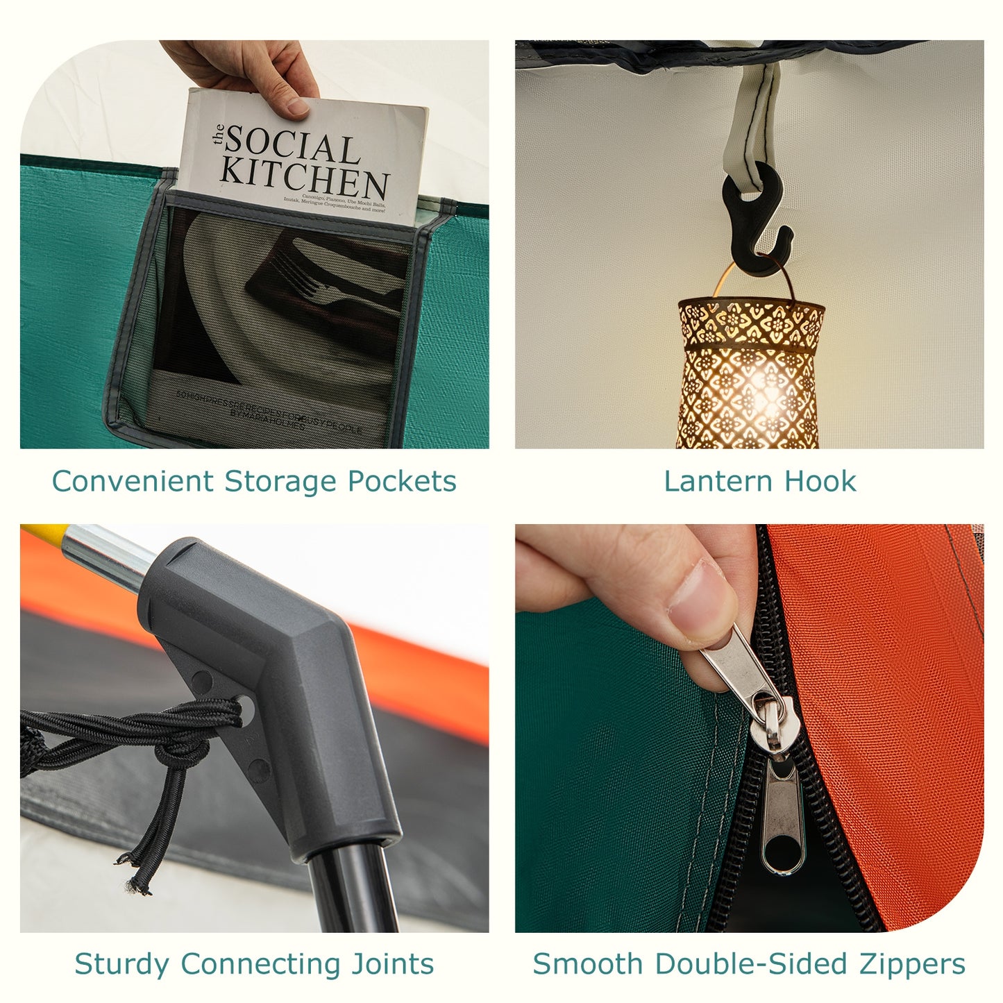 8-10 Person Camping Tent with Double Rooms and 2 Doors-Green Kids Crystal