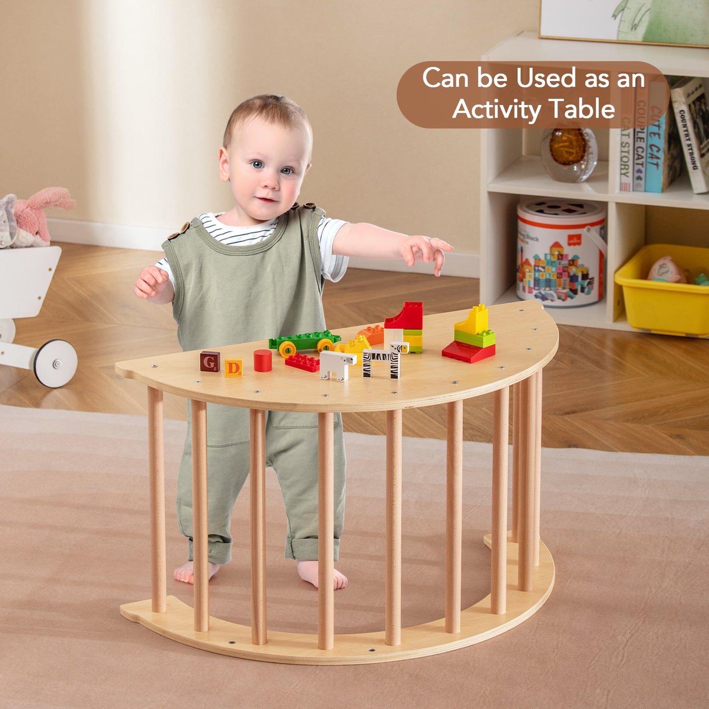Kids Climbing Arch with Cushion Montessori Arch Climber/Rocker for Toddlers-Coffee Kids Crystal