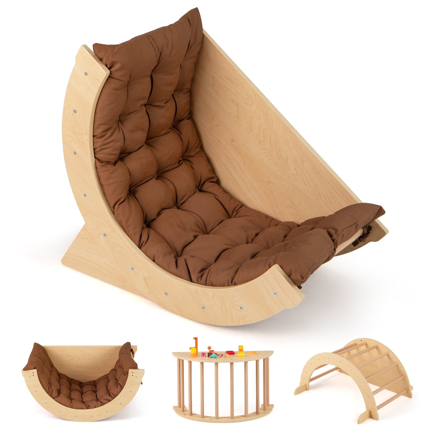 Kids Climbing Arch with Cushion Montessori Arch Climber/Rocker for Toddlers-Coffee Kids Crystal