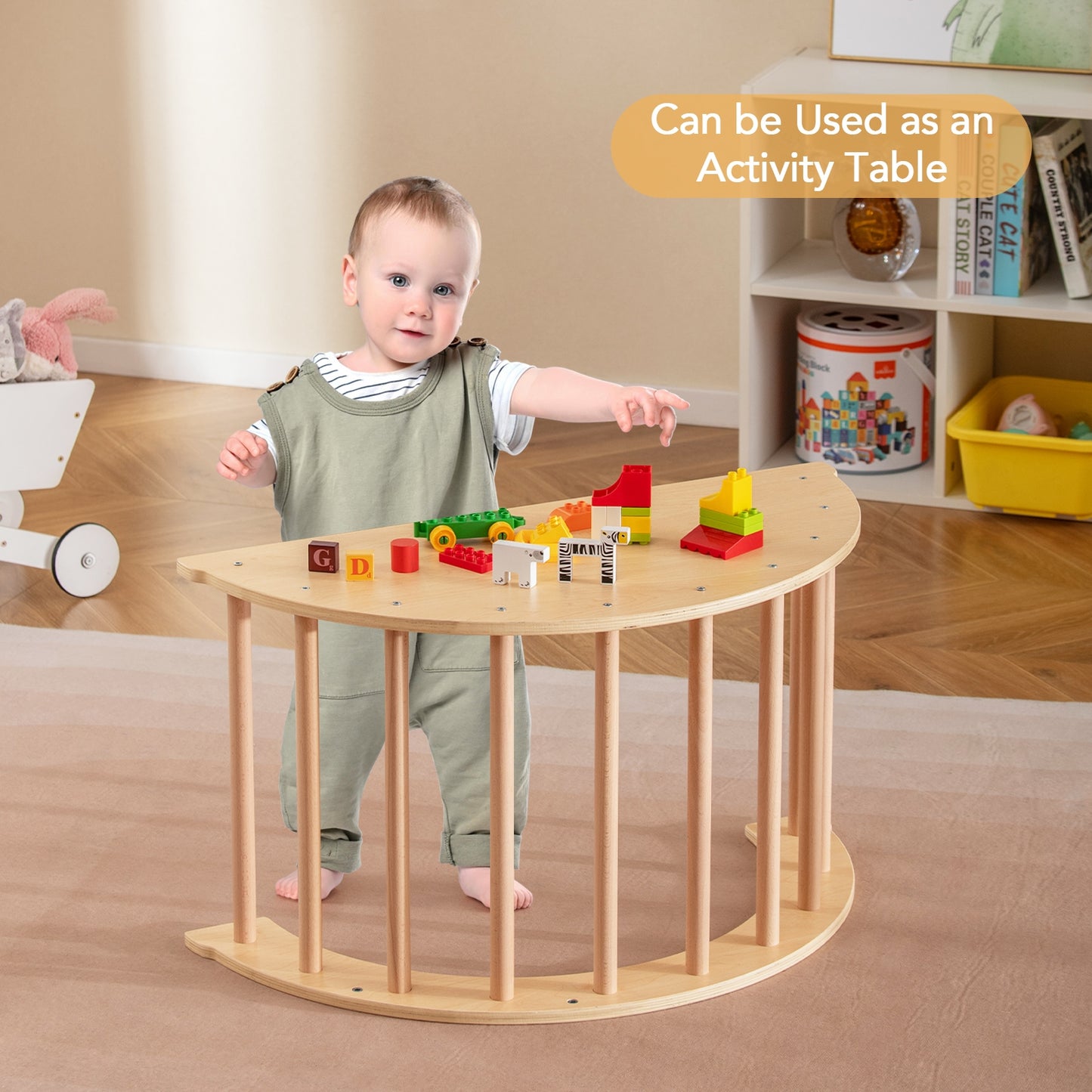 Kids Climbing Arch with Cushion Montessori Arch Climber/Rocker for Toddlers-Beige Kids Crystal