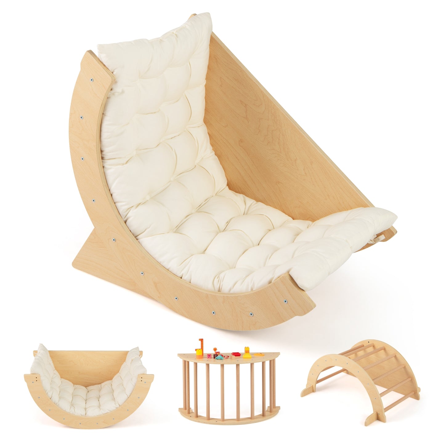 Kids Climbing Arch with Cushion Montessori Arch Climber/Rocker for Toddlers-Beige Kids Crystal