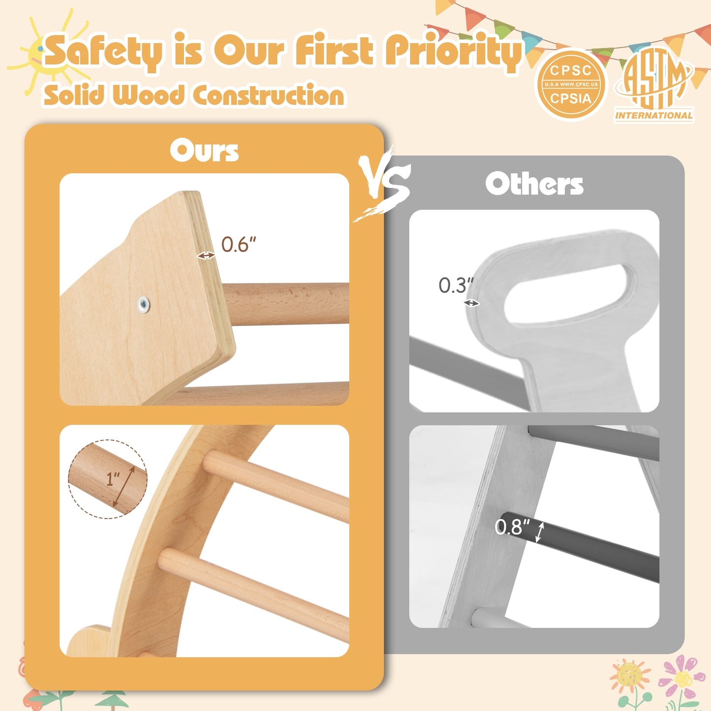 Kids Climbing Arch with Cushion Montessori Arch Climber/Rocker for Toddlers-Beige Kids Crystal