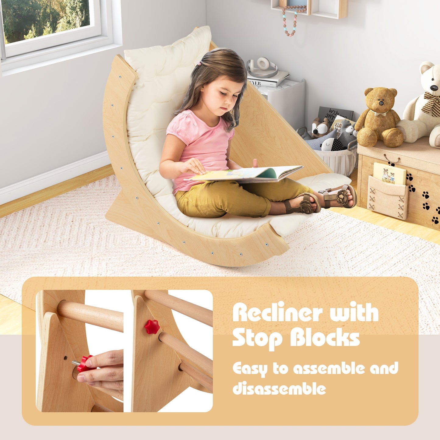 Kids Climbing Arch with Cushion Montessori Arch Climber/Rocker for Toddlers-Beige Kids Crystal