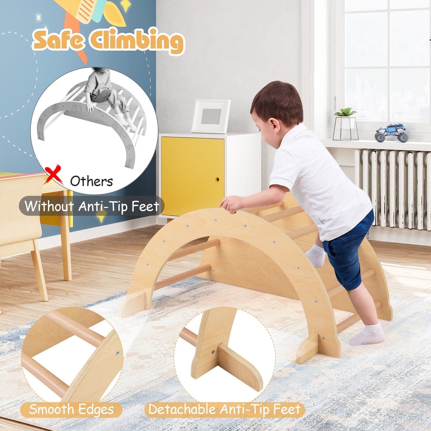 Kids Climbing Arch with Cushion Montessori Arch Climber/Rocker for Toddlers-Beige Kids Crystal
