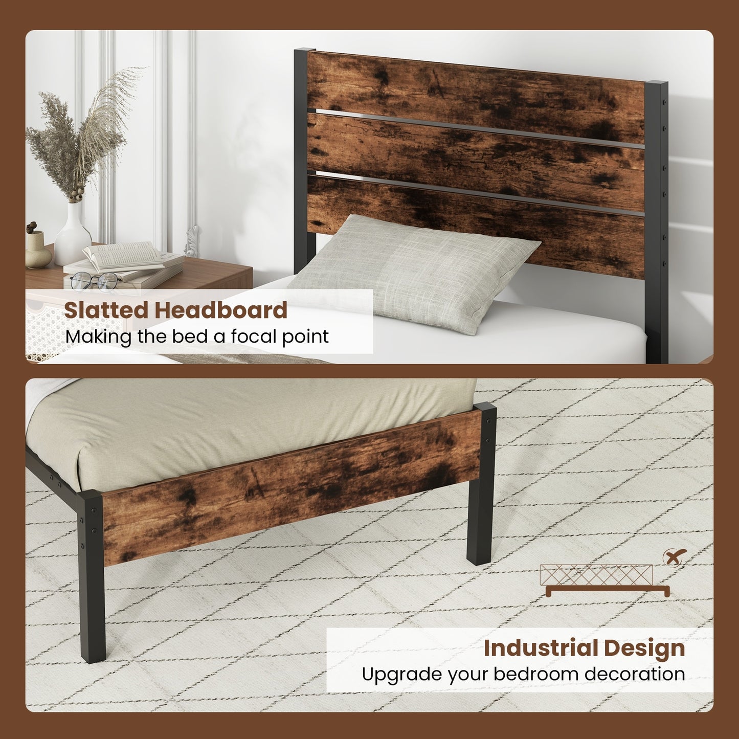 Full/King/Queen/Twin Size Bed Frame with High Headboard and Mute Bar-Twin Size Kids Crystal