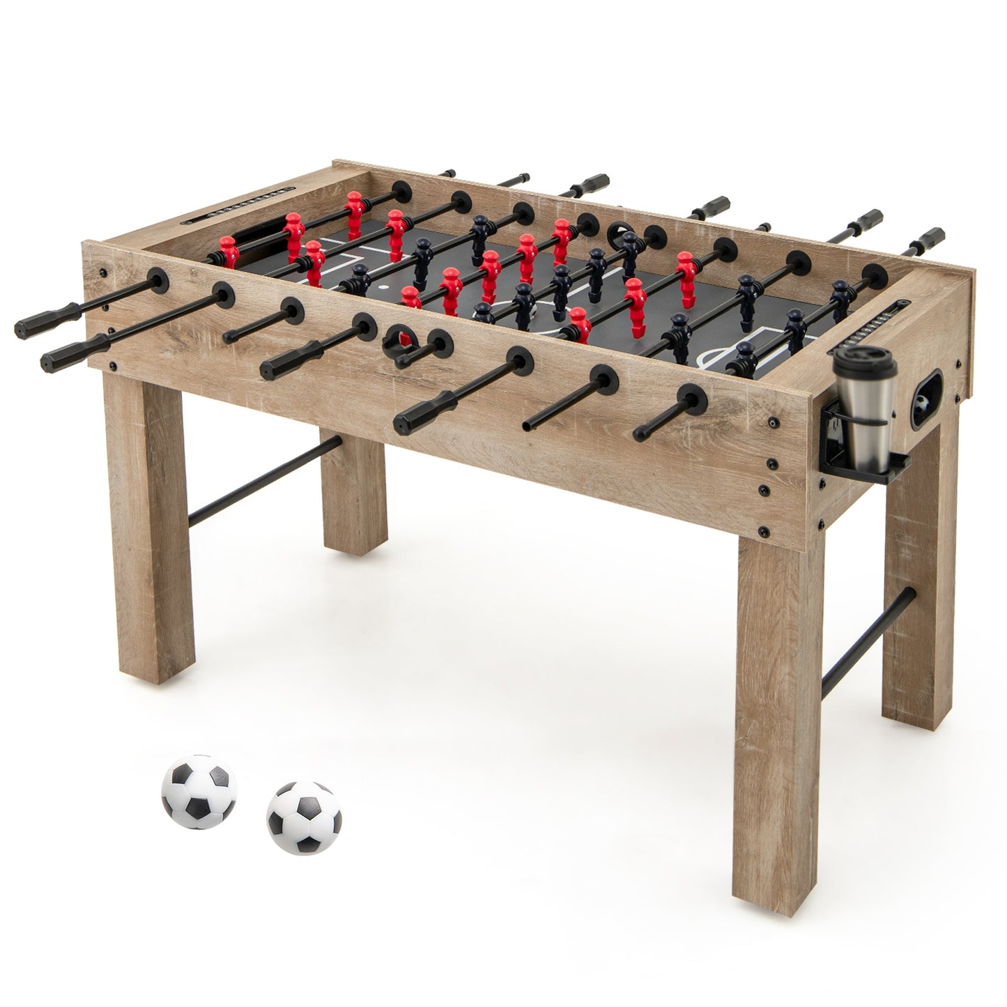 54 Inches Full Size Foosball Table with Legs 2 Balls and 2 Foldable Cup Holders for Kids Teens Adults-Natural