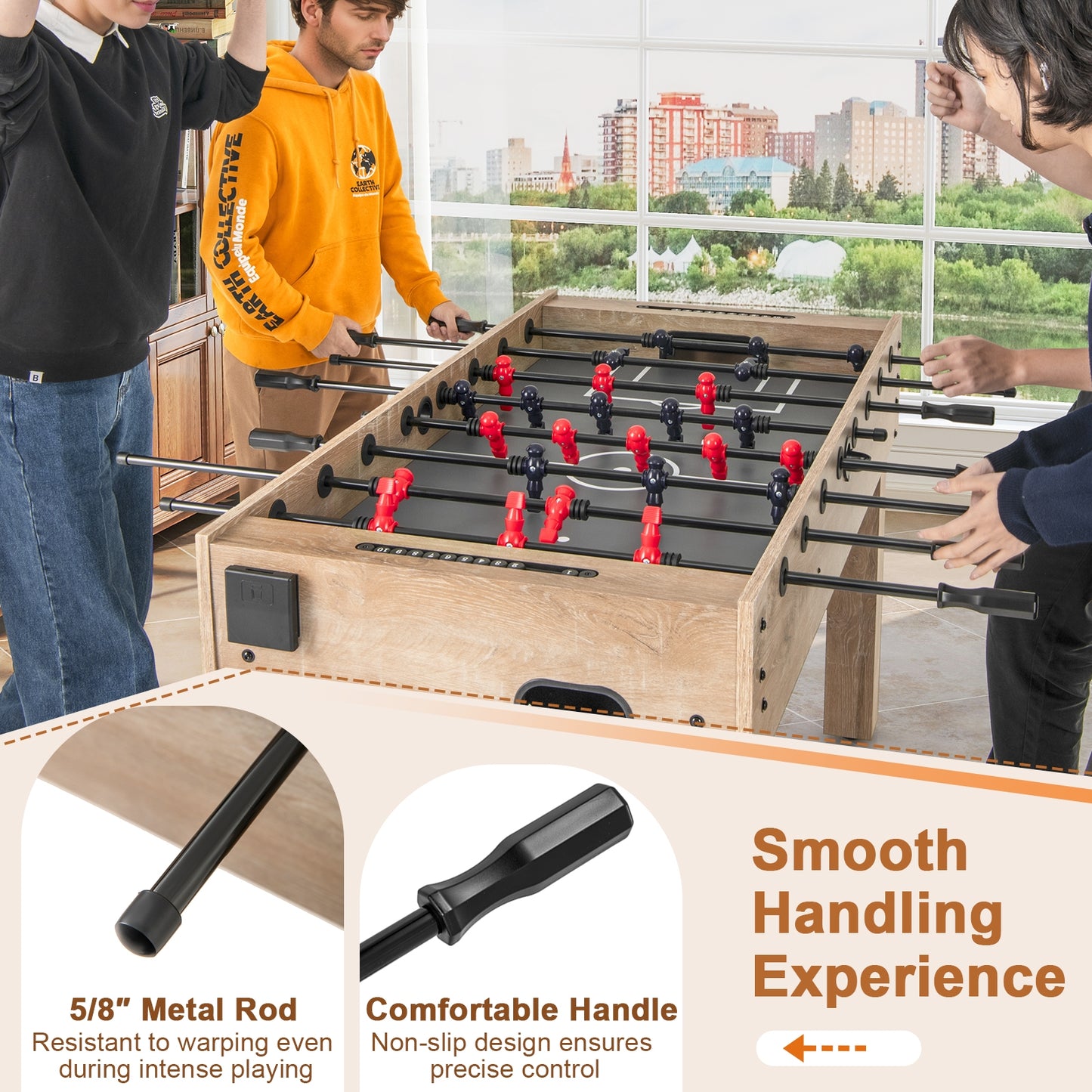 54 Inches Full Size Foosball Table with Legs 2 Balls and 2 Foldable Cup Holders for Kids Teens Adults-Natural