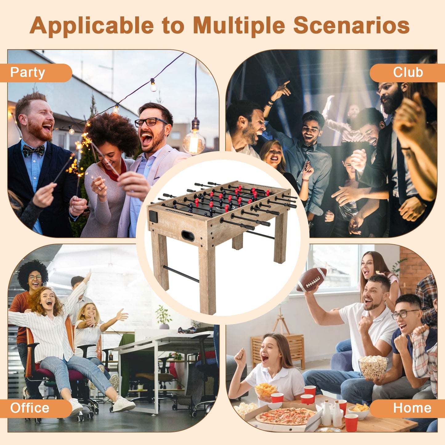 54 Inches Full Size Foosball Table with Legs 2 Balls and 2 Foldable Cup Holders for Kids Teens Adults-Natural Kids Crystal