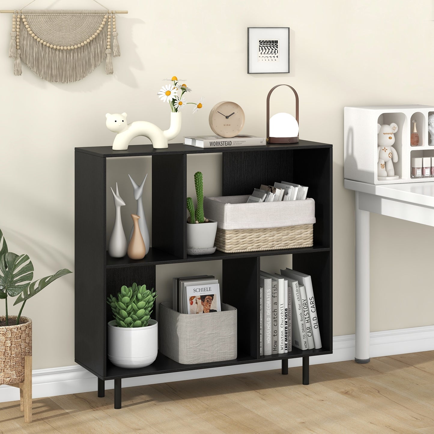 Open Shelf Bookcase with 4 Compartments-Black Kids Crystal