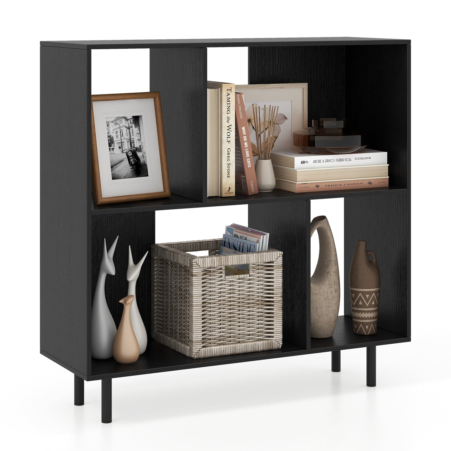 Open Shelf Bookcase with 4 Compartments-Black Kids Crystal