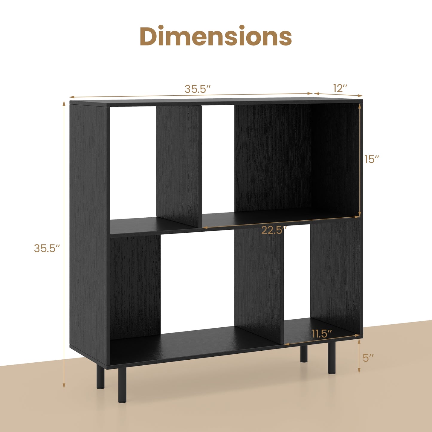 Open Shelf Bookcase with 4 Compartments-Black Kids Crystal