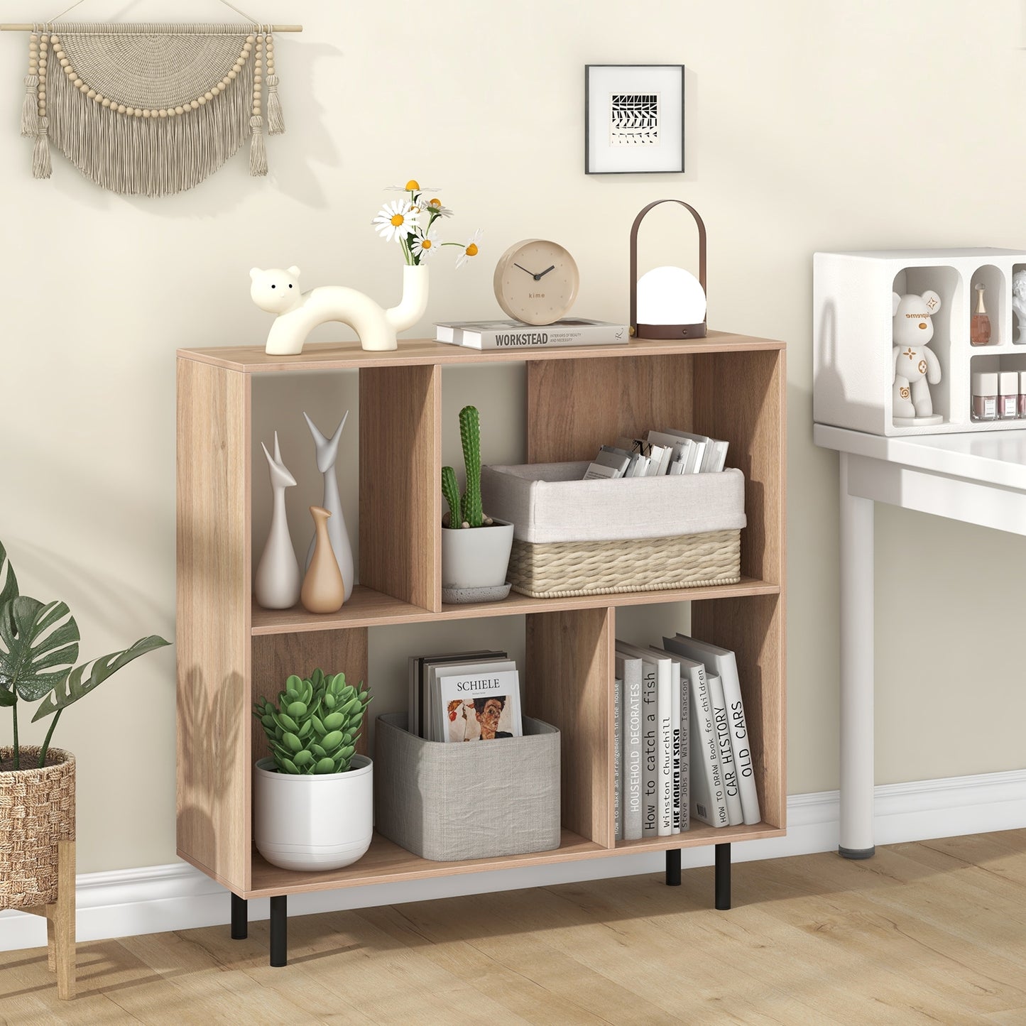 Open Shelf Bookcase with 4 Compartments-Natural Kids Crystal