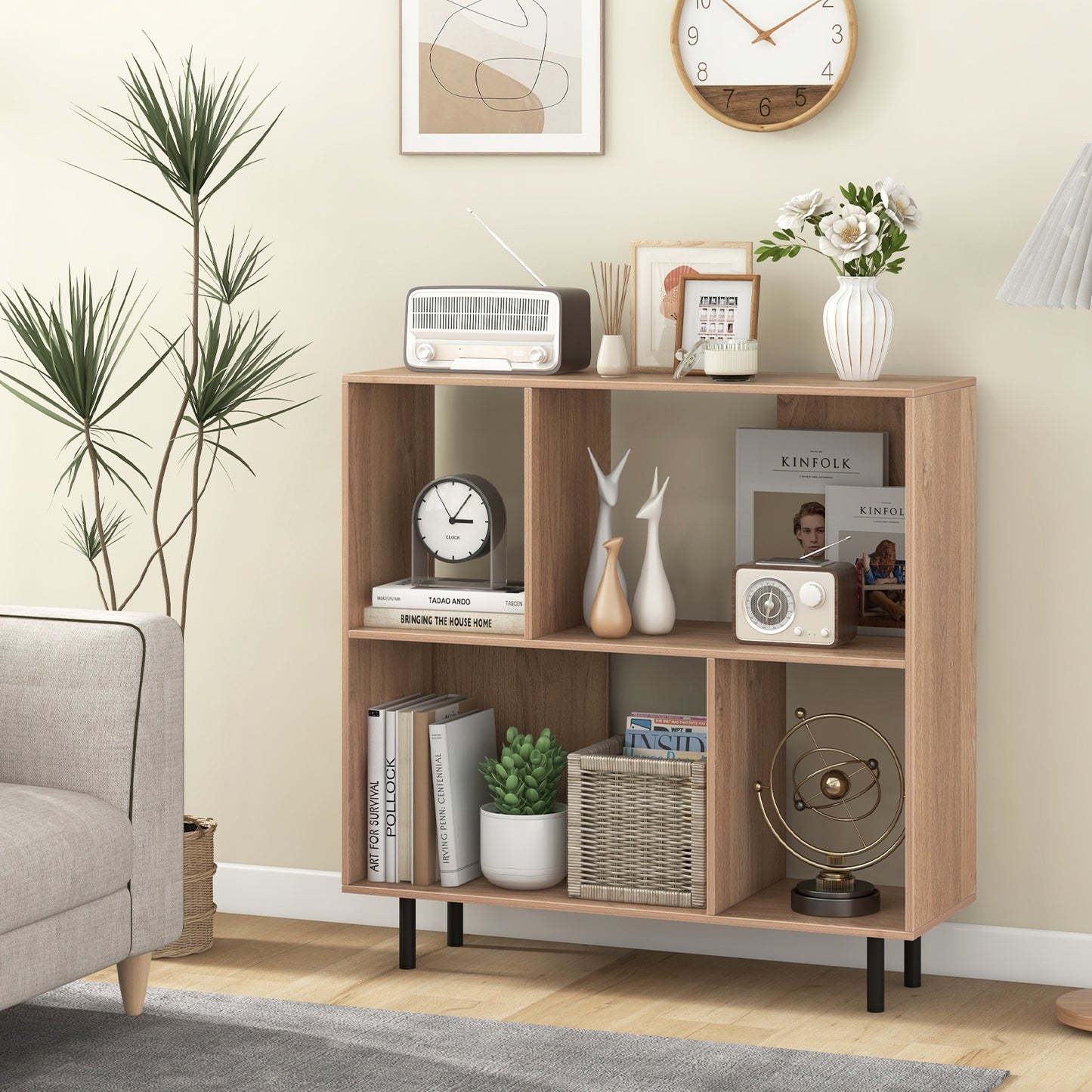Open Shelf Bookcase with 4 Compartments-Natural Kids Crystal