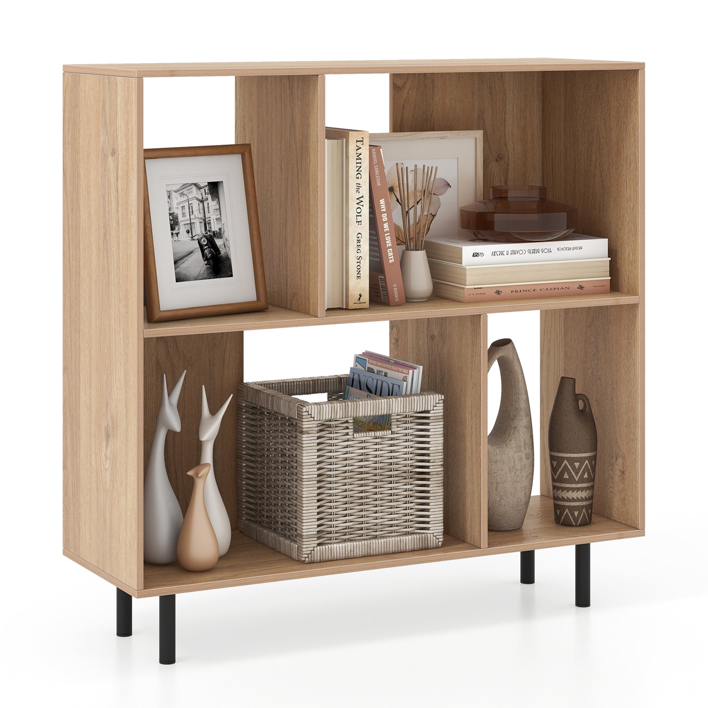 Open Shelf Bookcase with 4 Compartments-Natural Kids Crystal