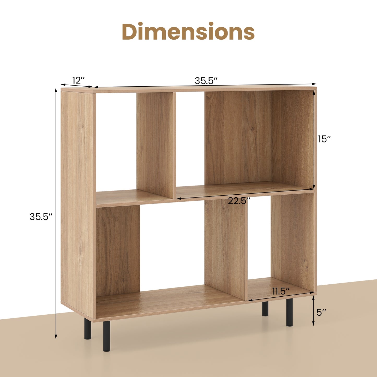 Open Shelf Bookcase with 4 Compartments-Natural Kids Crystal