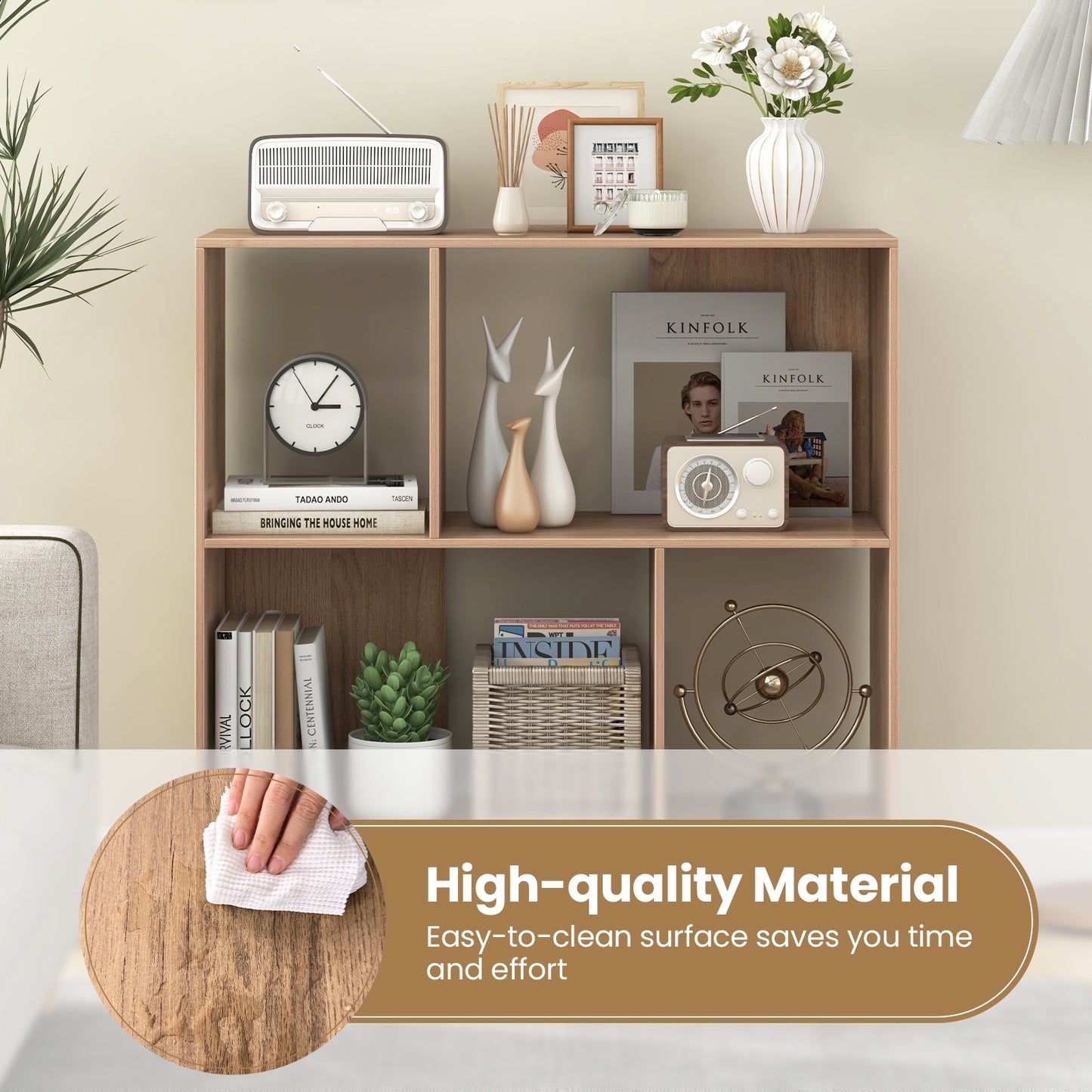 Open Shelf Bookcase with 4 Compartments-Natural Kids Crystal