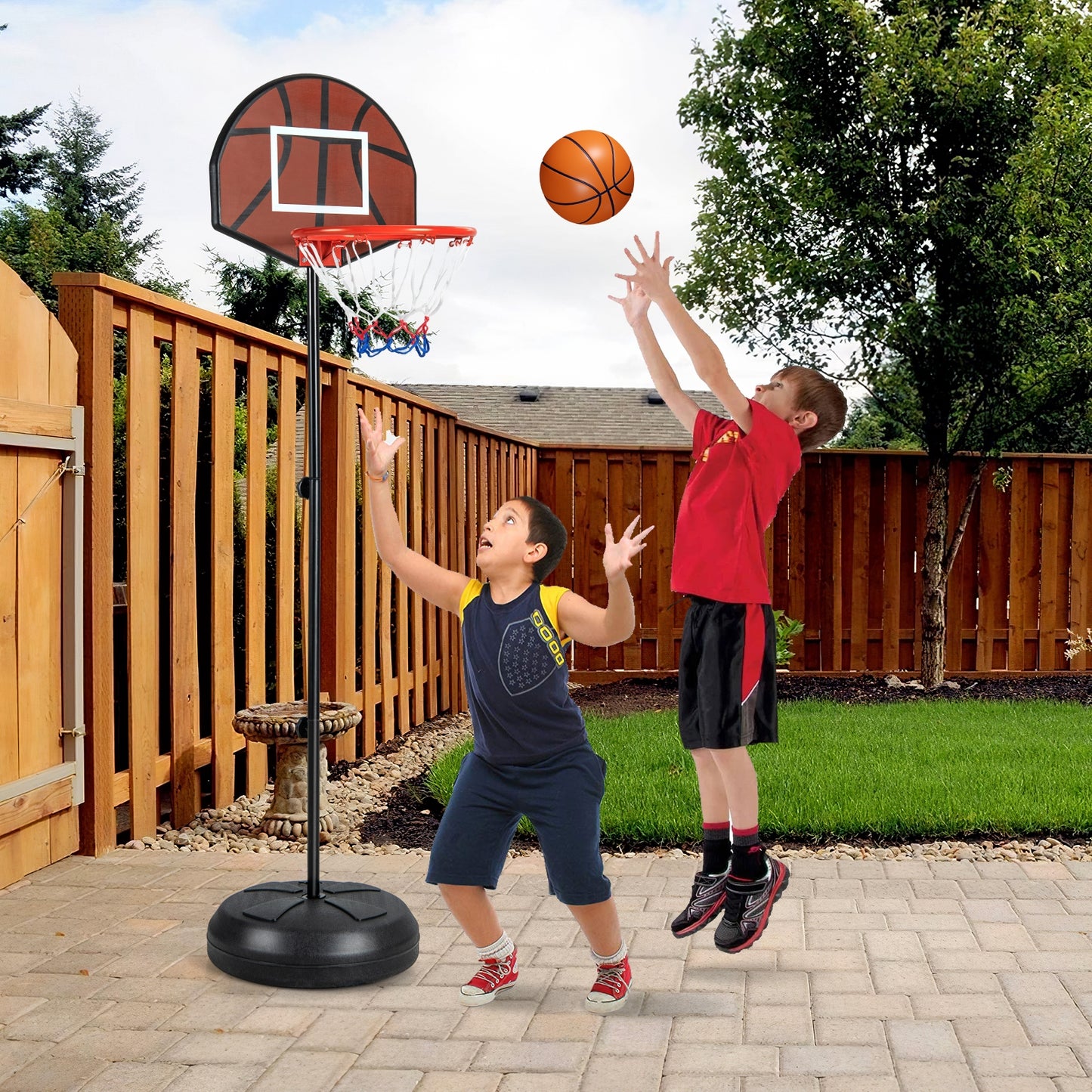 2-in-1 Height Adjustable Kids Basketball Hoop with Dart Board Kids Crystal