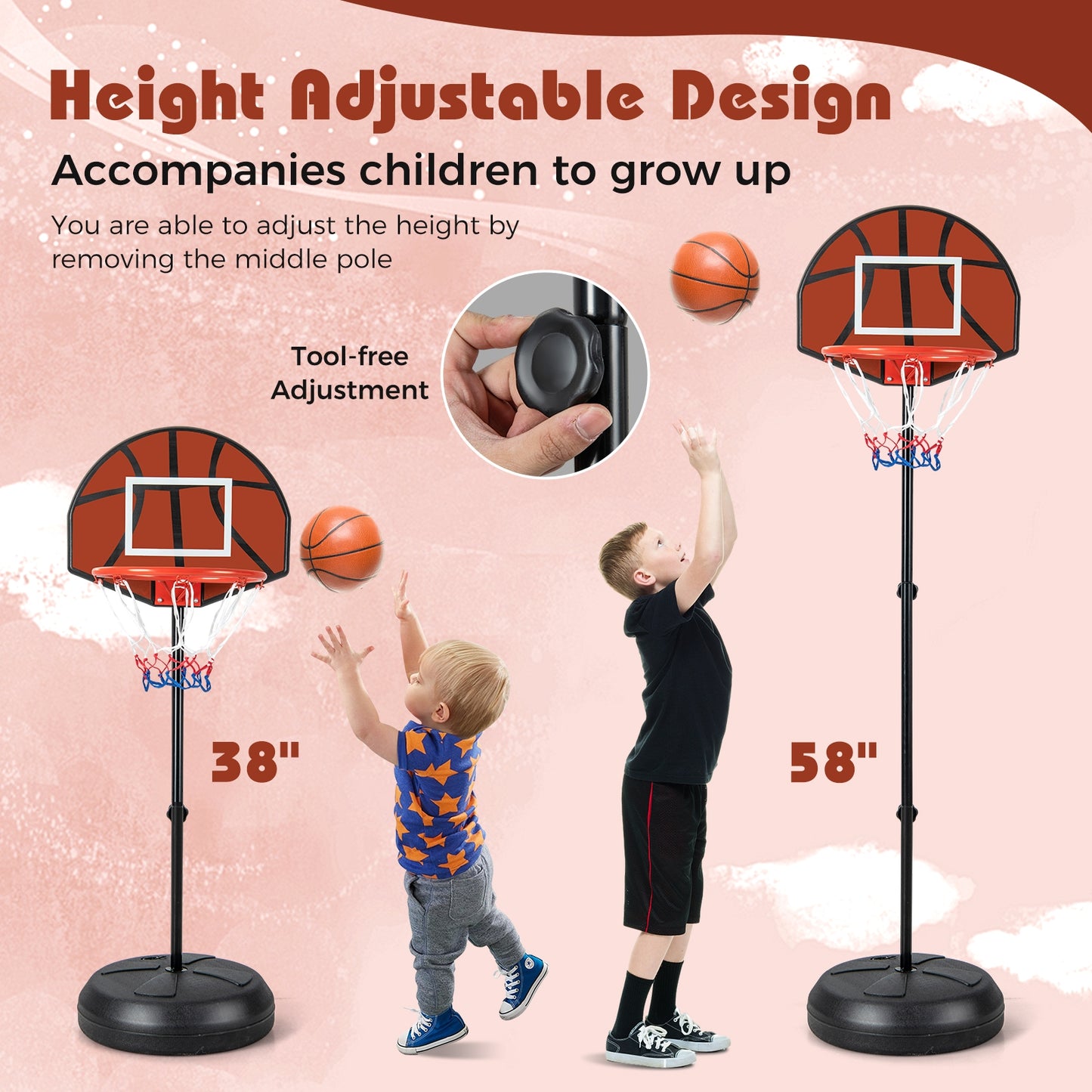 2-in-1 Height Adjustable Kids Basketball Hoop with Dart Board Kids Crystal