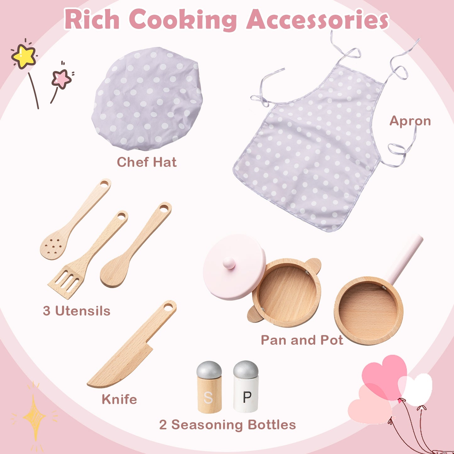 Kids Kitchen Playset with Cooking Accessories and Storage-Pink Kids Crystal