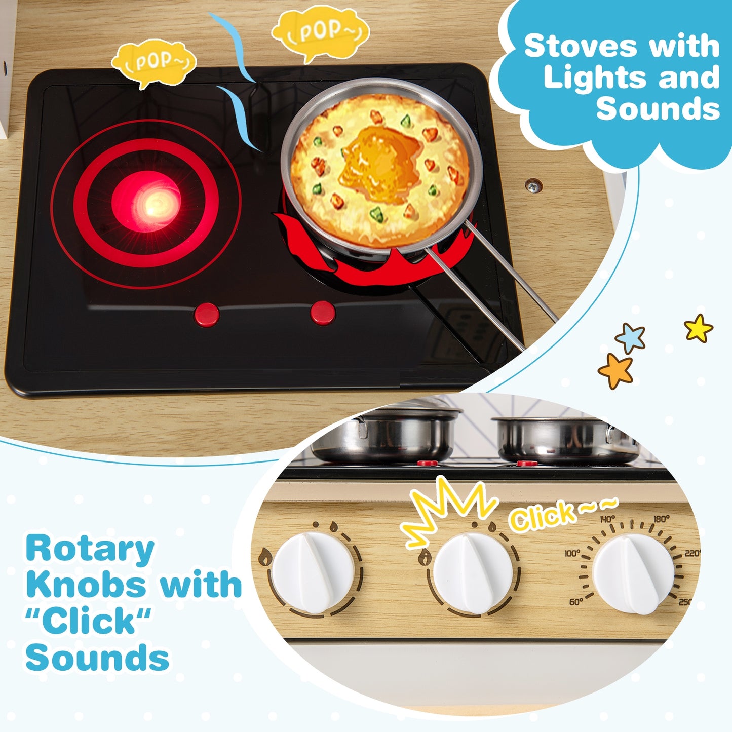 Kids Kitchen Playset with Lights Sounds Microwave Stoves Sink Oven and Cooking Accessories-White Kids Crystal