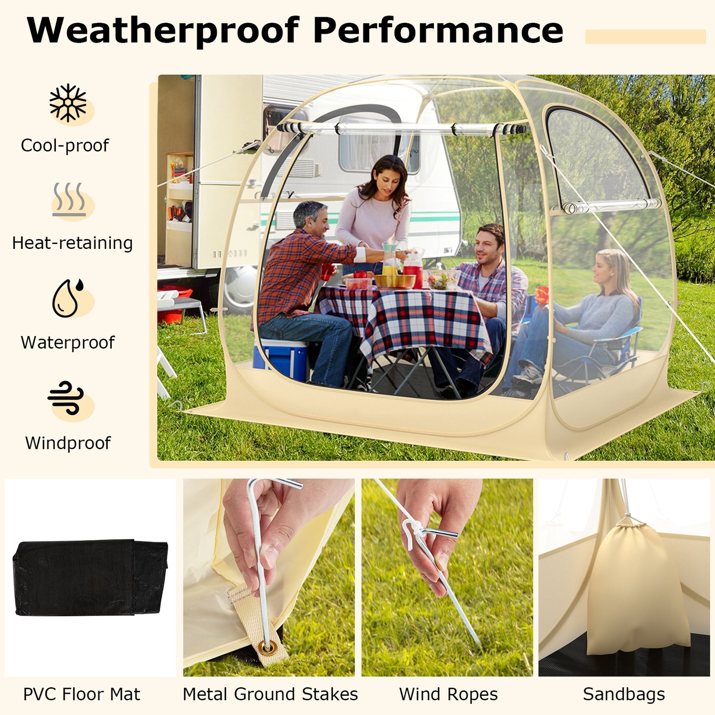Instant Pop up Sports Tent with Carrying Bag and Floor Mat for 1-2/5-6 People-M Kids Crystal
