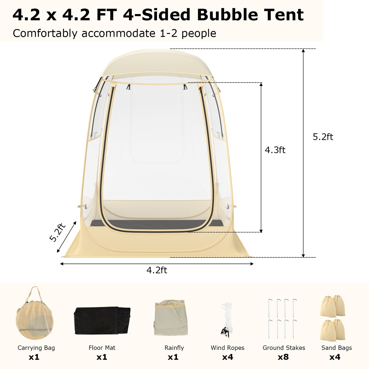Instant Pop up Sports Tent with Carrying Bag and Floor Mat for 1-2/5-6 People-S Kids Crystal