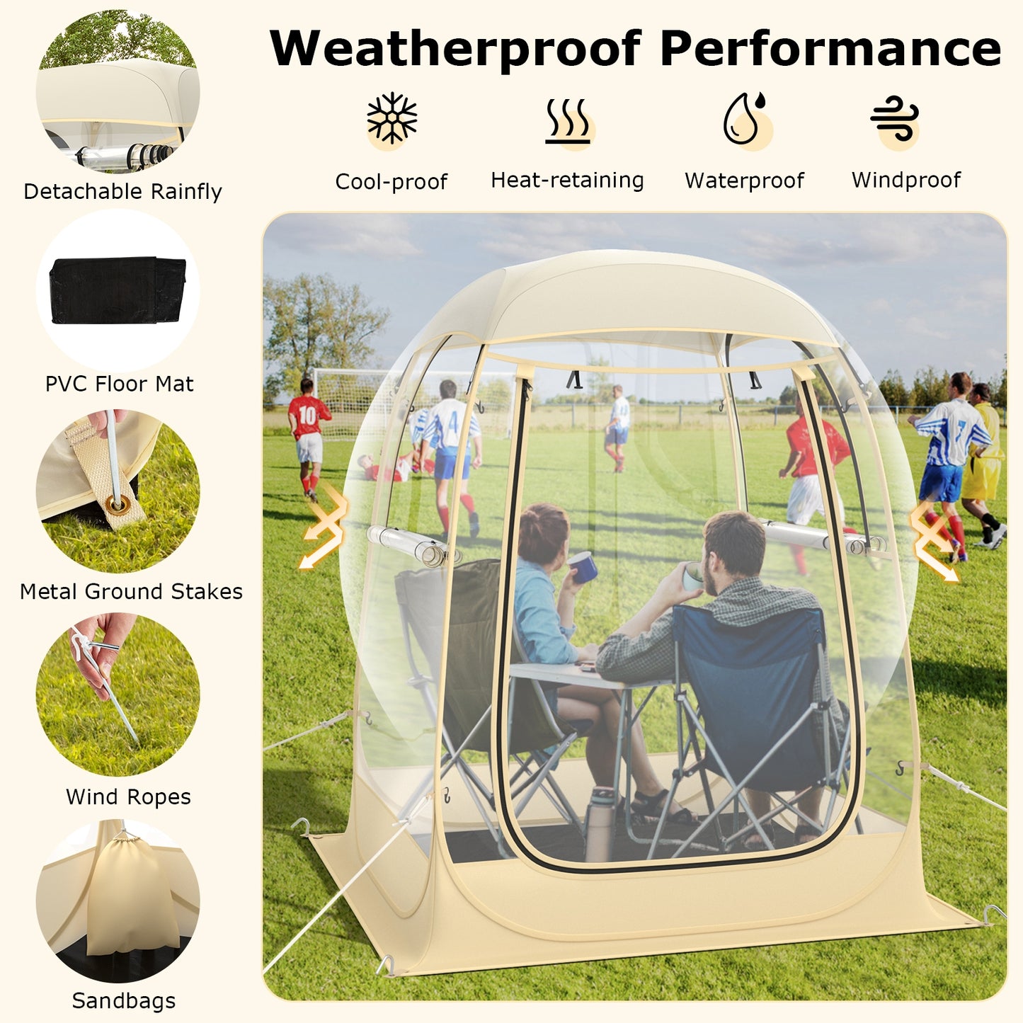 Instant Pop up Sports Tent with Carrying Bag and Floor Mat for 1-2/5-6 People-S Kids Crystal
