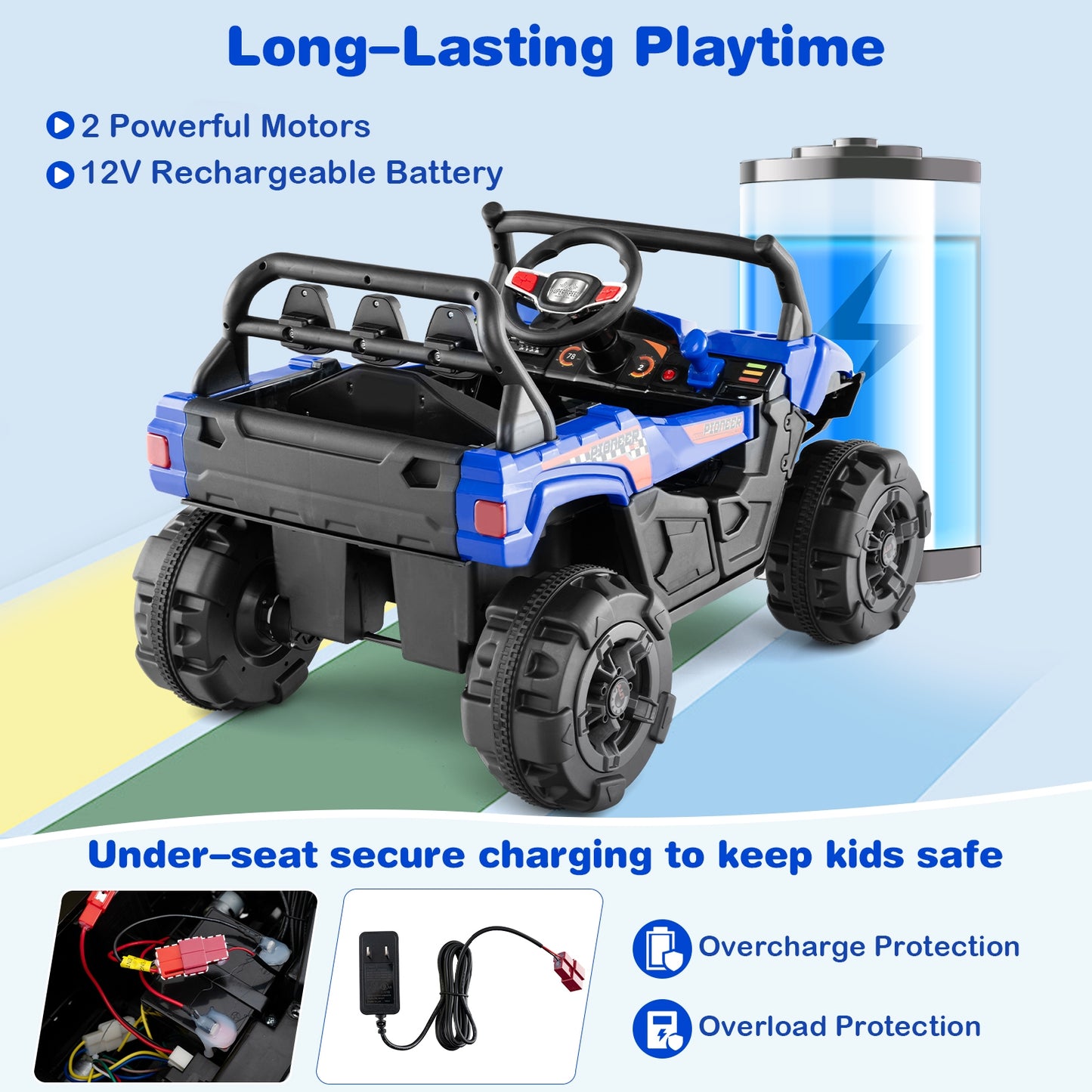 12V Battery Powered Electric Vehicle with Remote Control and 3 Speeds-Blue Kids Crystal