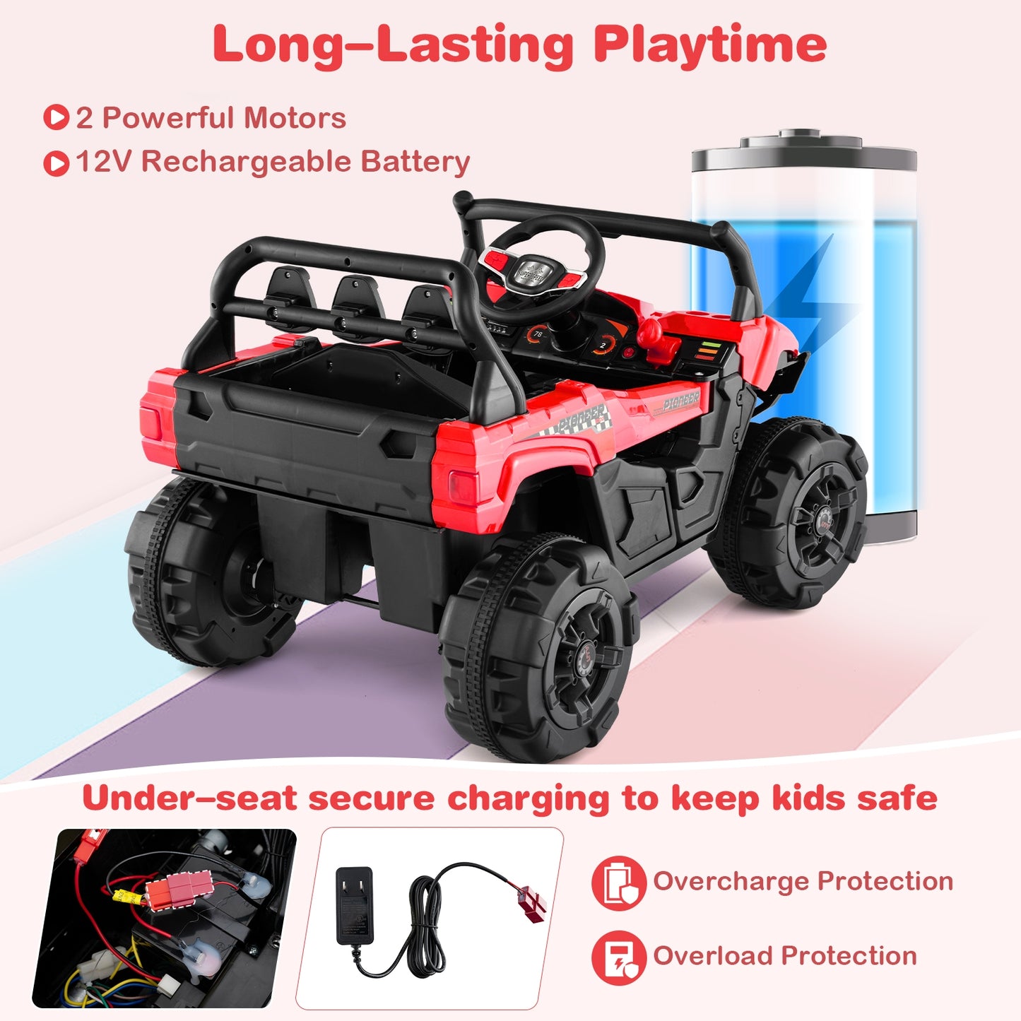 12V Battery Powered Electric Vehicle with Remote Control and 3 Speeds-Red Kids Crystal