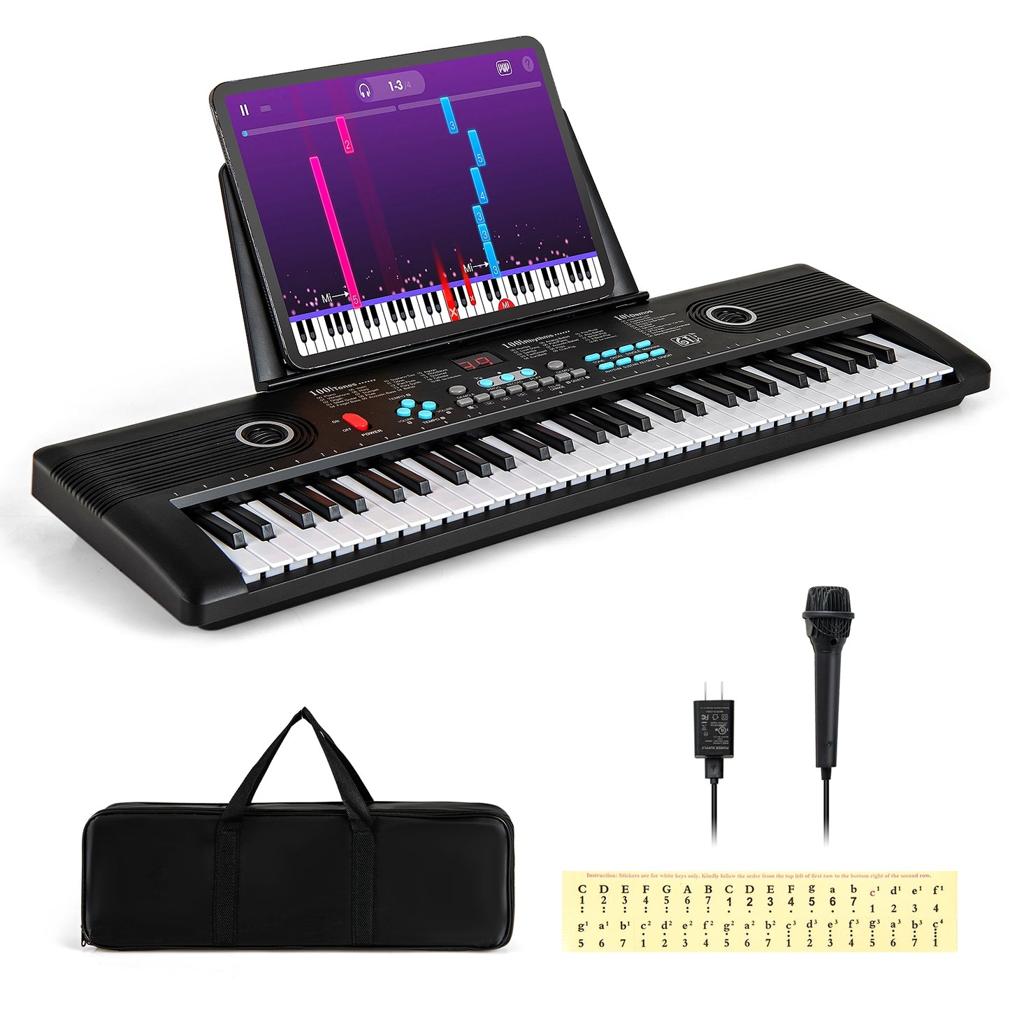 61 Key Electric Portable Digital Keyboard Piano for Beginner-Black Kids Crystal