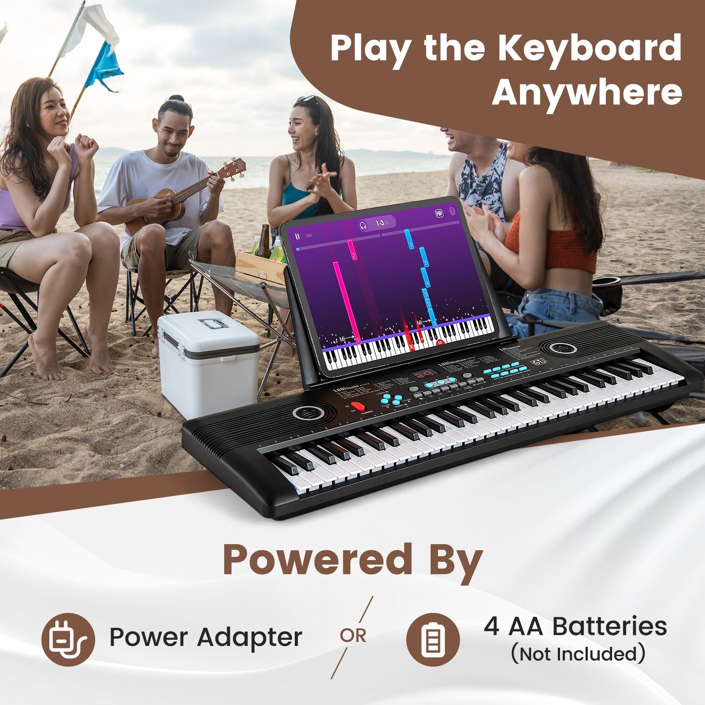 61 Key Electric Portable Digital Keyboard Piano for Beginner-Black Kids Crystal