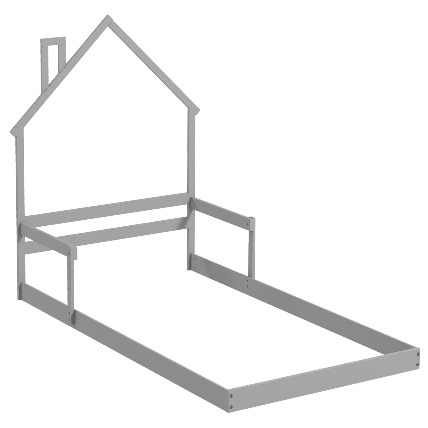 Twin Size Floor Bed with Chimney and Headboard and Handrail-Gray Kids Crystal