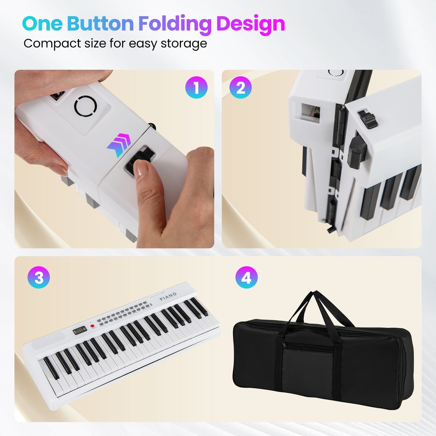 88 Key Foldable Electric Keyboard Piano with Wireless MIDI and Dual Speakers-White Kids Crystal