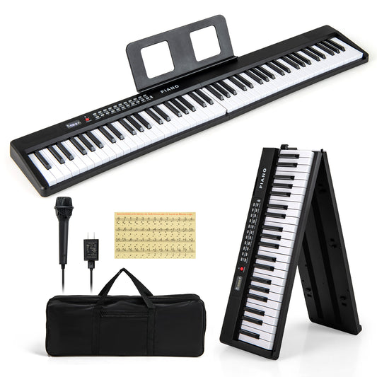 88 Key Foldable Electric Keyboard Piano with Wireless MIDI and Dual Speakers-Black Kids Crystal
